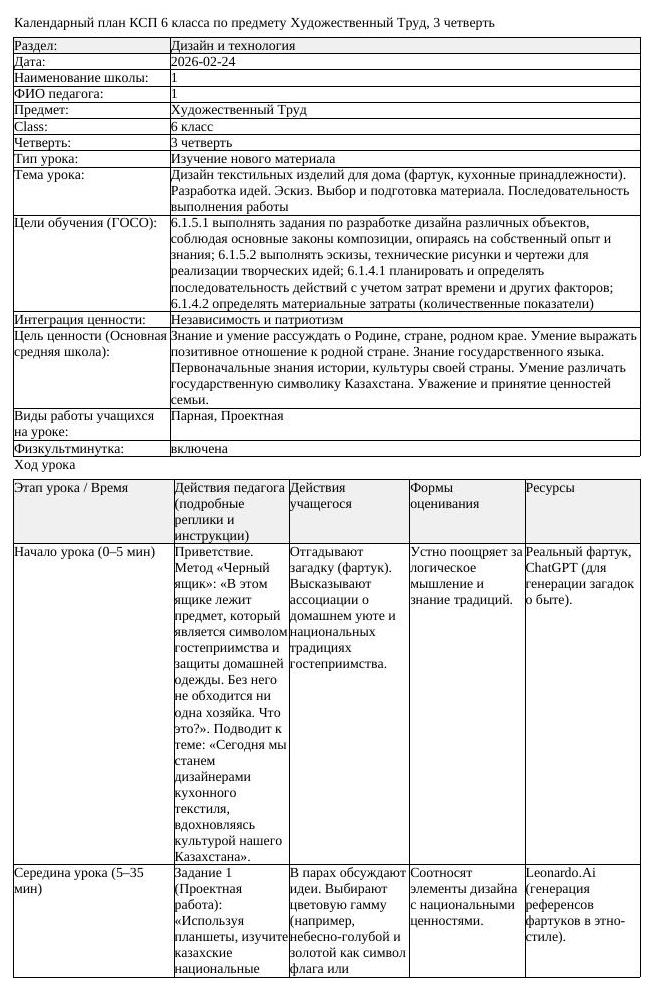 КСП Художественный Труд 6 класс 3 четверть Дизайн текстильных изделий