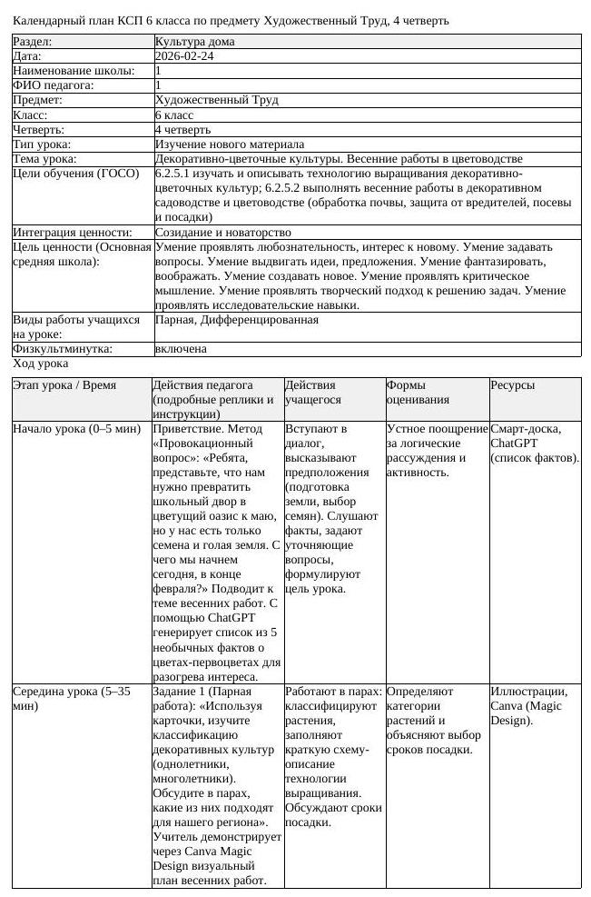 КСП Художественный Труд 6 класс 4 четверть Декоративно цветочные (урок 3)