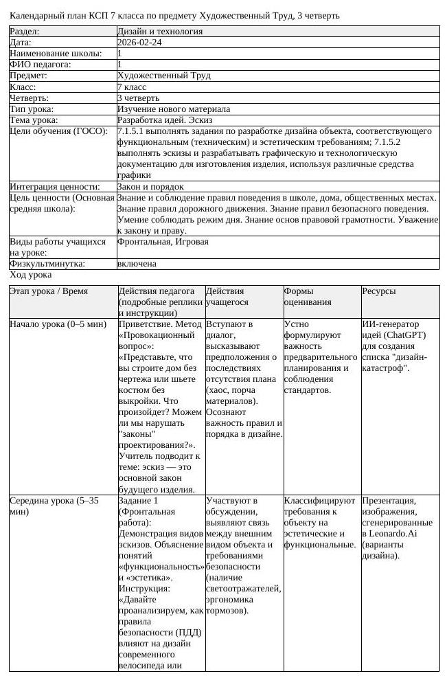 КСП Художественный Труд 7 класс 3 четверть Разработка идей Эскиз