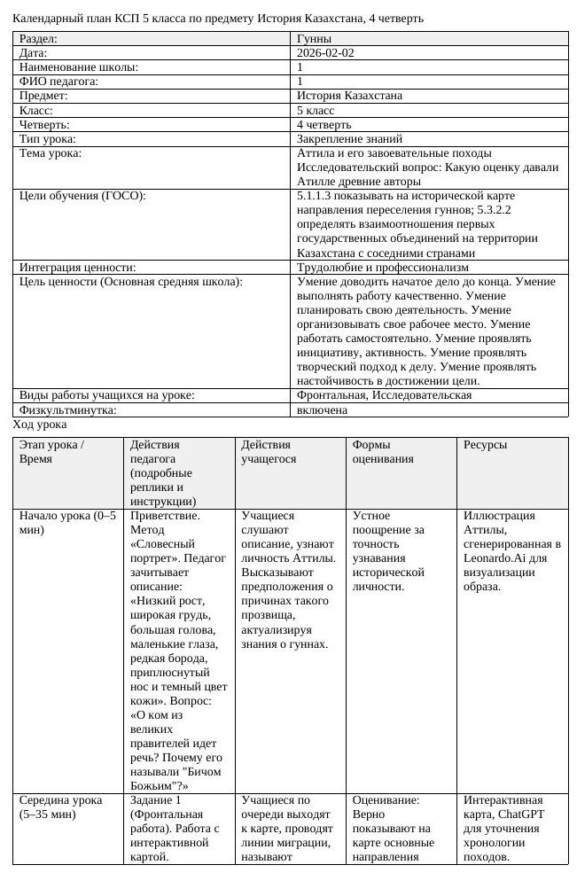 КСП История Казахстана 5 класс 4 четверть Аттила и его завоевательные (урок 3)