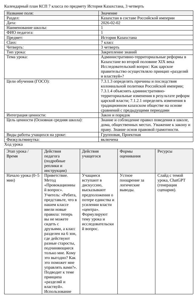 КСП История Казахстана 7 класс 3 четверть Административно территориальные (урок 1)