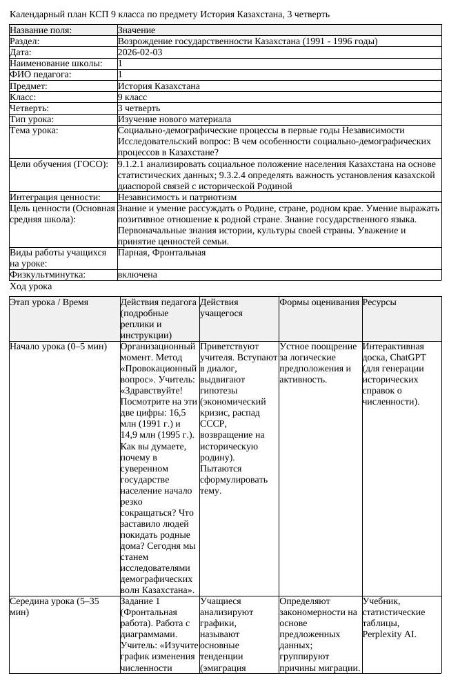 КСП История Казахстана 9 класс 3 четверть Социально демографические (урок 1)