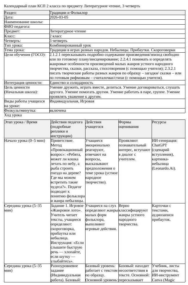 КСП Литературное чтение 2 класс 3 четверть Традиции в играх разных (урок 1)