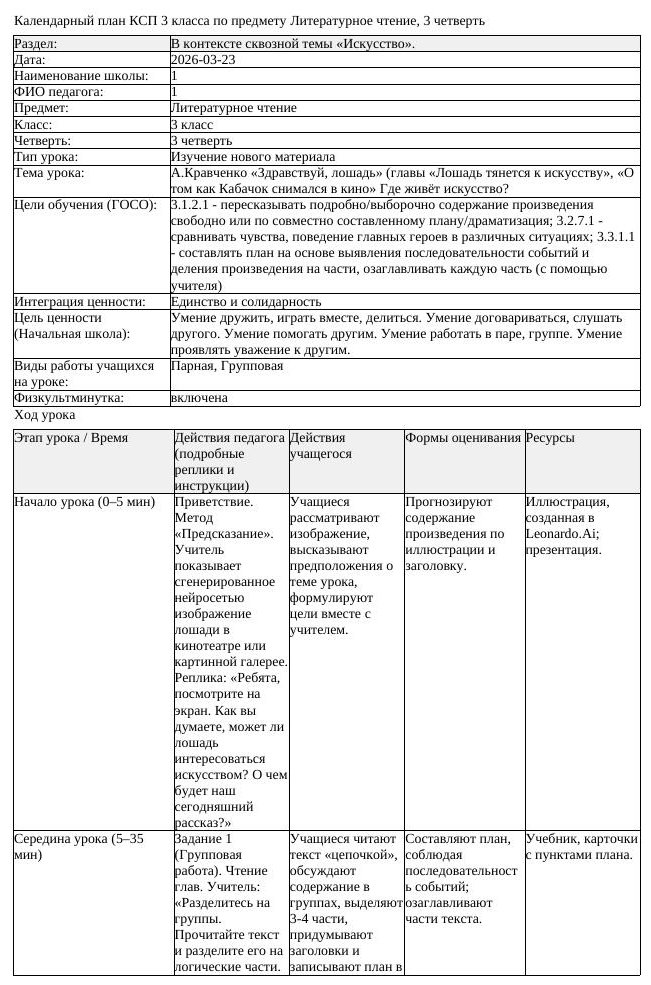 КСП Литературное чтение 3 класс 3 четверть А Кравченко Здравствуй (урок 2)