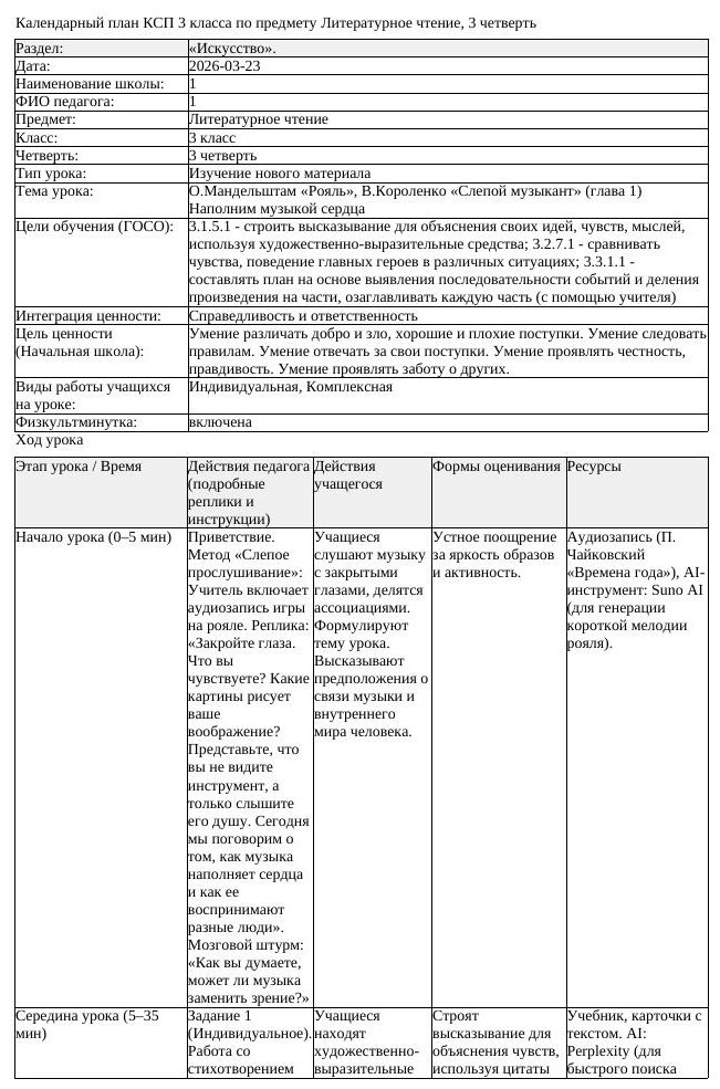 КСП Литературное чтение 3 класс 3 четверть О Мандельштам Рояль В (урок 1)