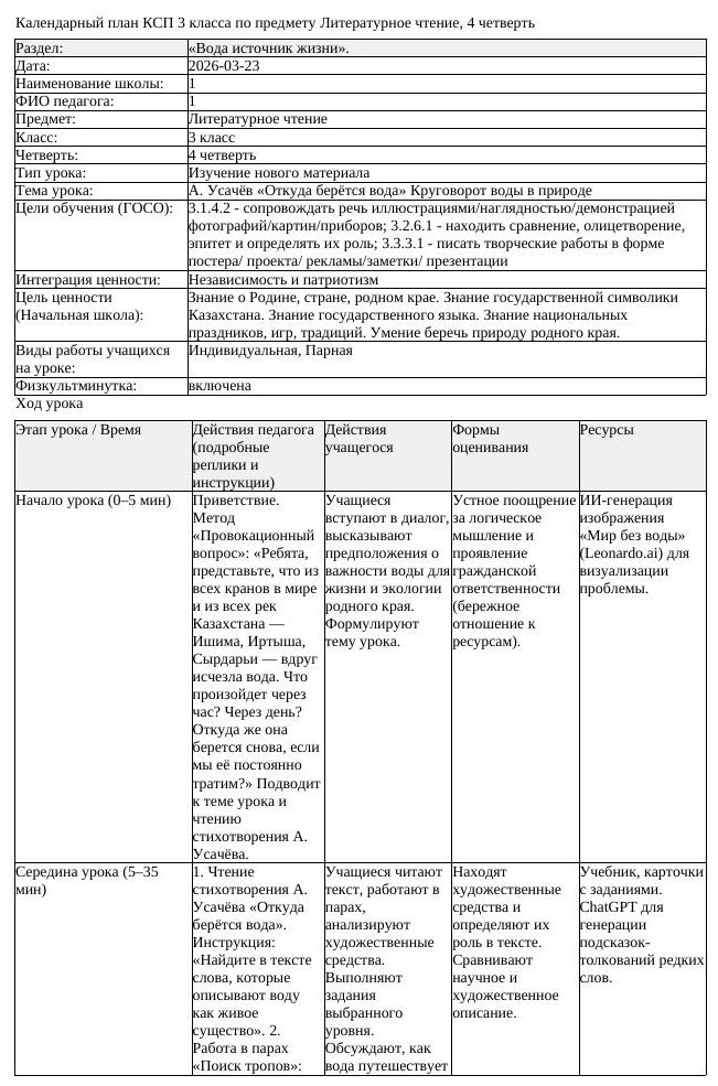 КСП Литературное чтение 3 класс 4 четверть А Усачёв Откуда берётся