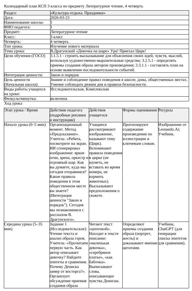 КСП Литературное чтение 3 класс 4 четверть В Драгунский Девочка на