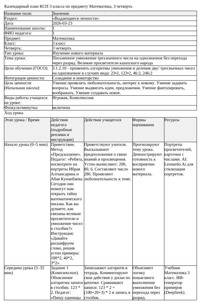 КСП Математика 3 класс 3 четверть Письменное умножение трехзначного (урок 2)