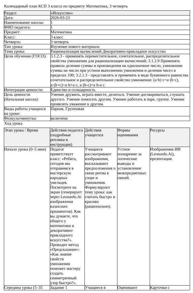КСП Математика 3 класс 3 четверть Рационализация вычислений Декоративно