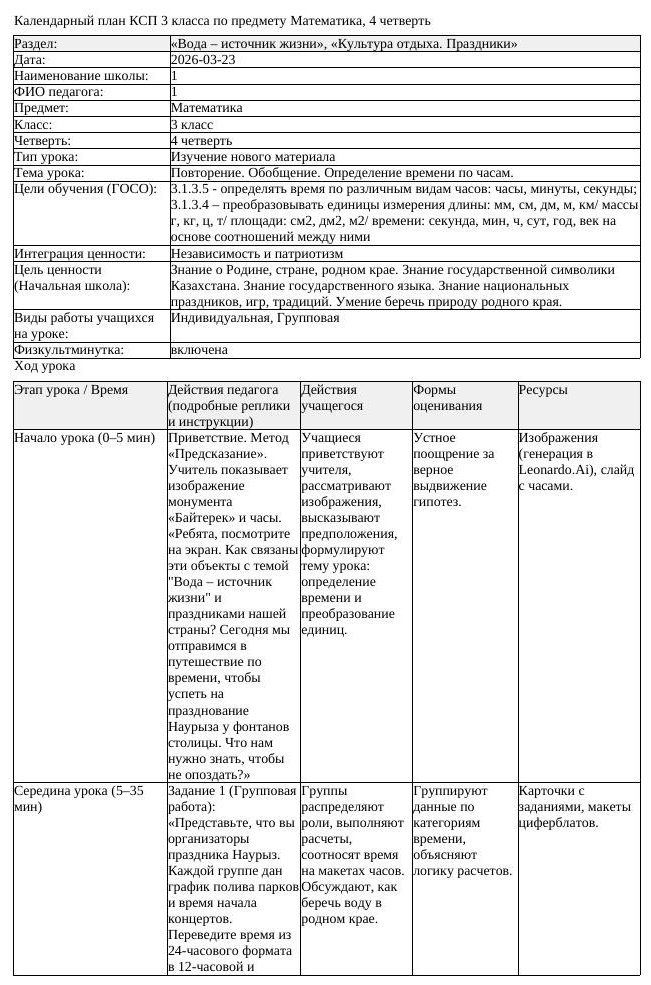 КСП Математика 3 класс 4 четверть Повторение Обобщение Определение