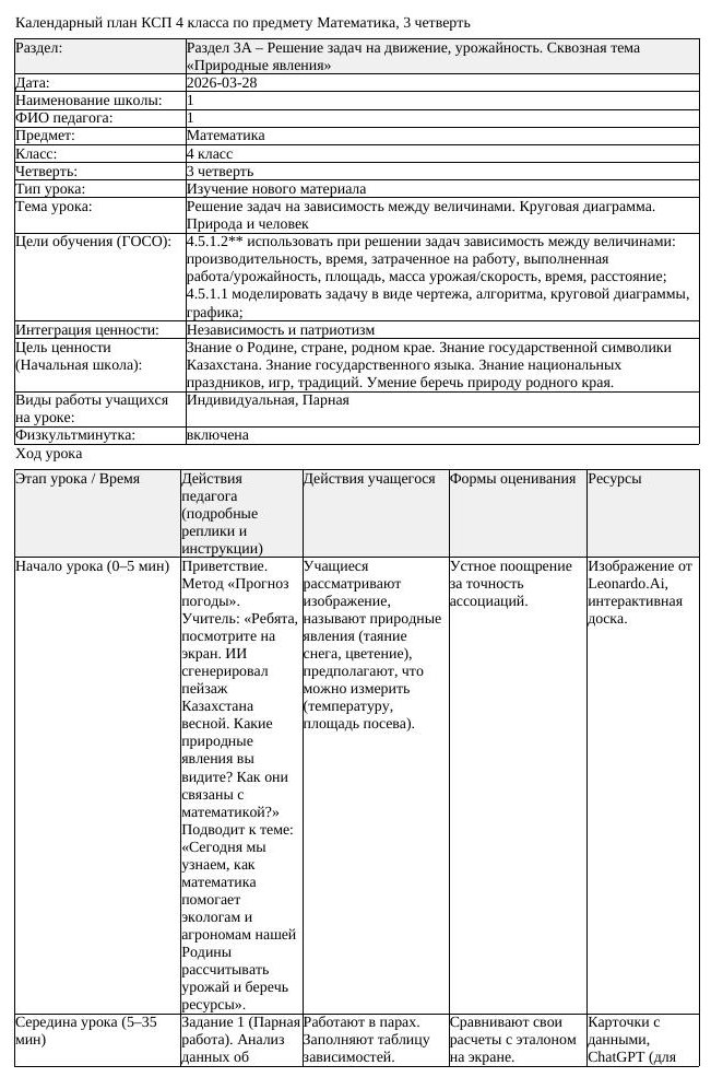 КСП Математика 4 класс 3 четверть Решение задач на зависимость между