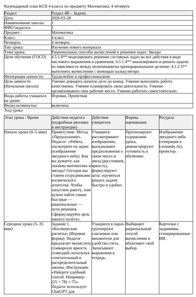 КСП Математика 4 класс 4 четверть Рациональные способы вычислений (урок 1)