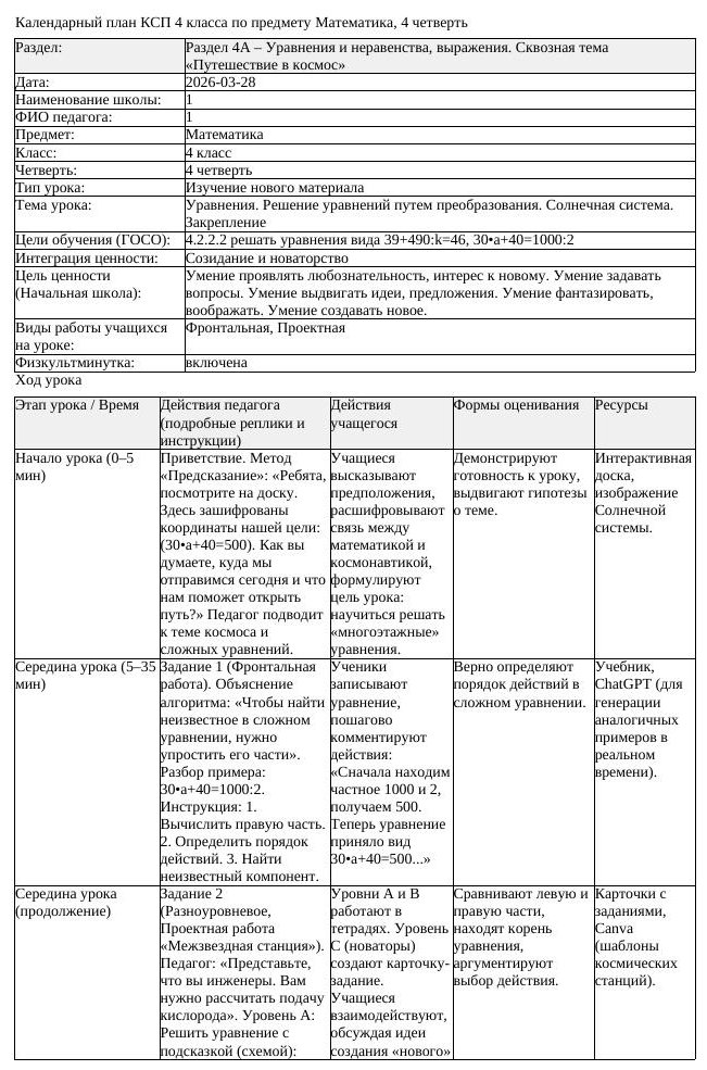 КСП Математика 4 класс 4 четверть Уравнения Решение уравнений путем (урок 2)