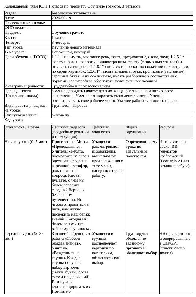 КСП Обучение грамоте 1 класс 3 четверть Вспоминай повторяй (урок 5)