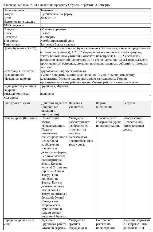 КСП Обучение грамоте 1 класс 3 четверть Заглавная буква в словах (урок 4)
