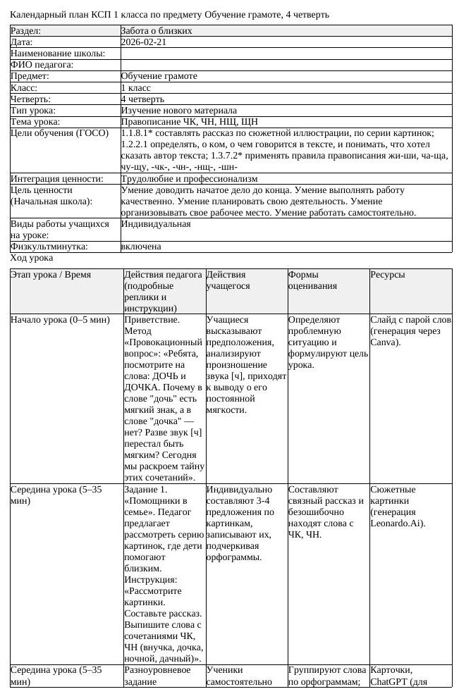 КСП Обучение грамоте 1 класс 4 четверть Правописание ЧК ЧН НЩ ЩН (урок 2)
