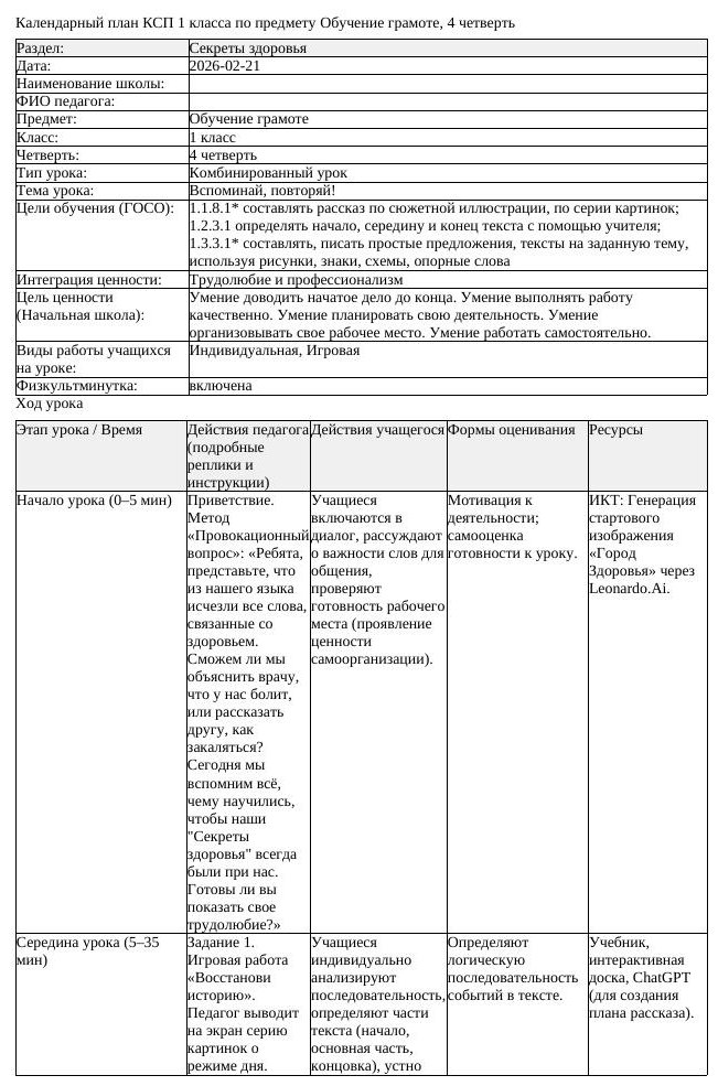 КСП Обучение грамоте 1 класс 4 четверть Вспоминай повторяй (урок 1)