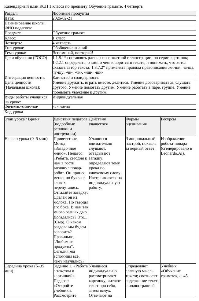 КСП Обучение грамоте 1 класс 4 четверть Вспоминай повторяй (урок 3)