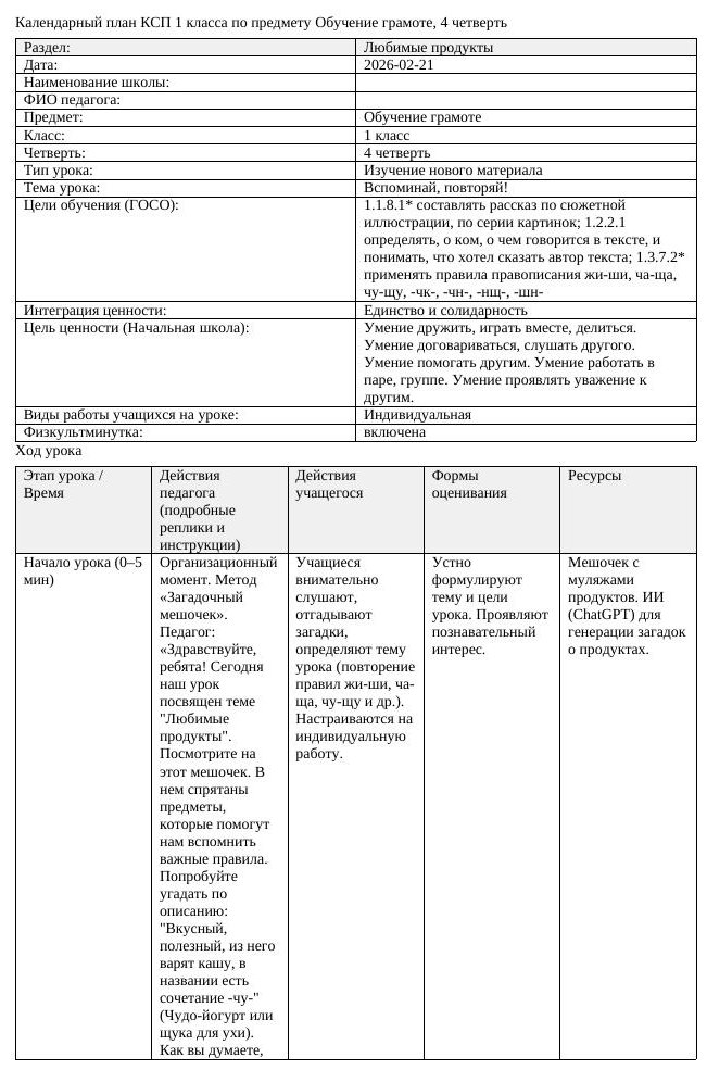 КСП Обучение грамоте 1 класс 4 четверть Вспоминай повторяй (урок 7)