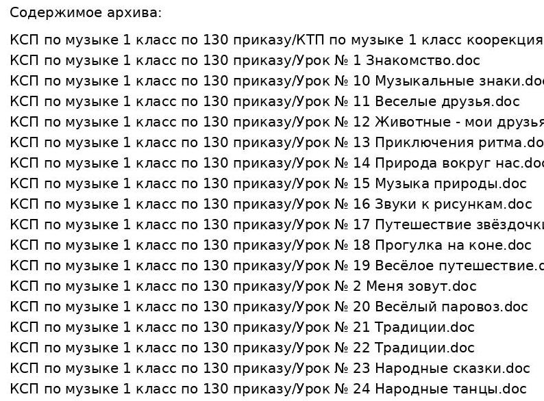 КСП по музыке 1 класс по 130 приказу