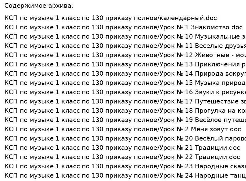 КСП по музыке 1 класс по 130 приказу полное