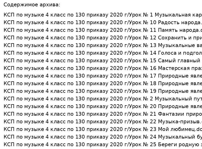 КСП по музыке 4 класс по 130 приказу 2020 г