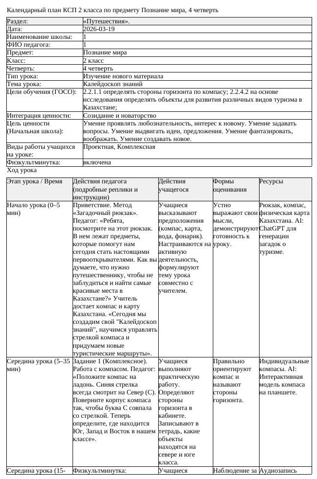 КСП Познание мира 2 класс 4 четверть Калейдоскоп знаний