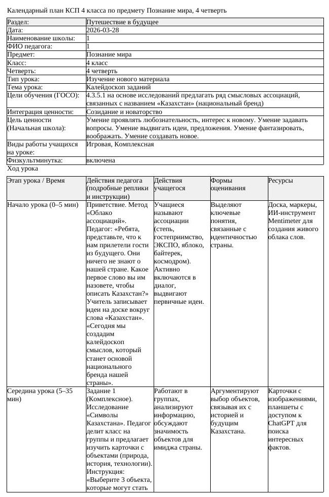КСП Познание мира 4 класс 4 четверть Калейдоскоп заданий (урок 1)