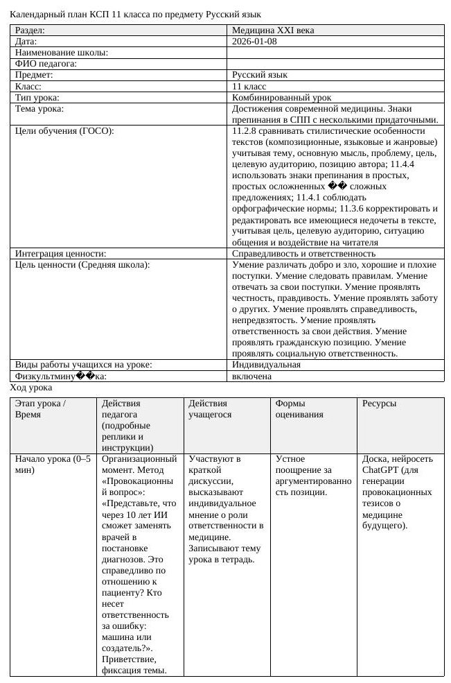 КСП Русский язык 11 класс 3 четверть Достижения современной медицины (урок 2)