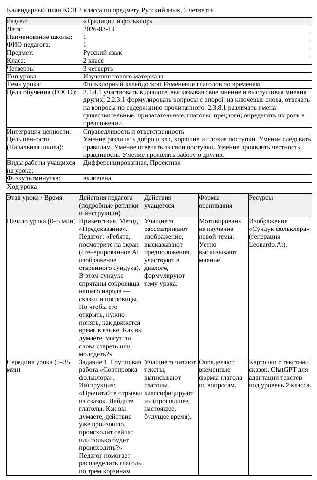КСП Русский язык 2 класс 3 четверть Фольклорный калейдоскоп Изменение (урок 2)