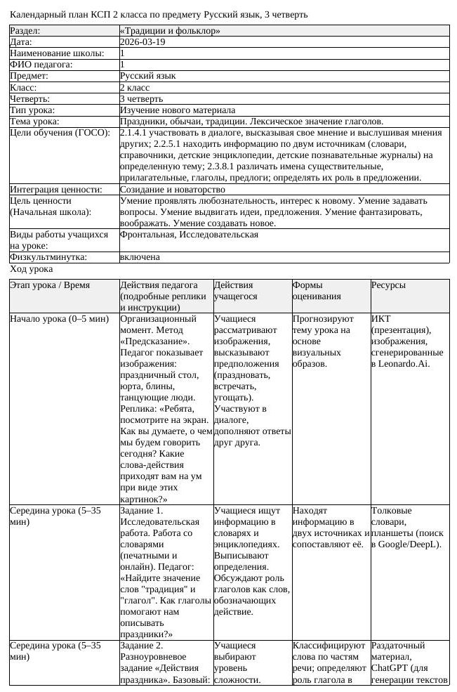 КСП Русский язык 2 класс 3 четверть Праздники обычаи традиции Лексическое (урок 2)