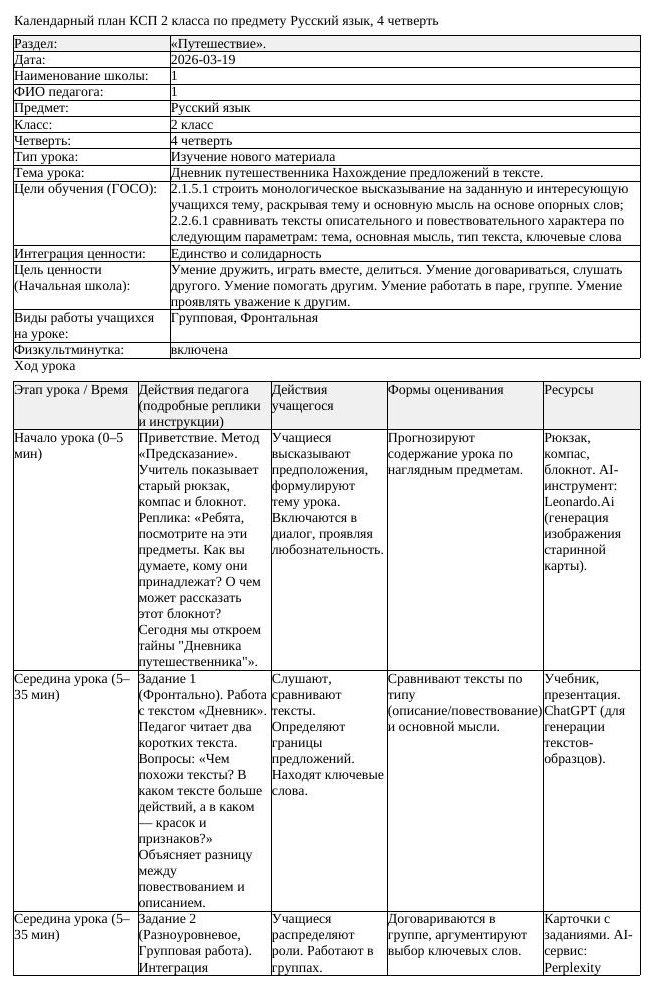 КСП Русский язык 2 класс 4 четверть Дневник путешественника Нахождение (урок 2)