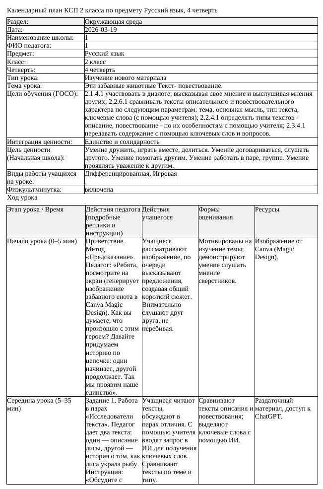КСП Русский язык 2 класс 4 четверть Эти забавные животные Текст повествовани (урок 1)
