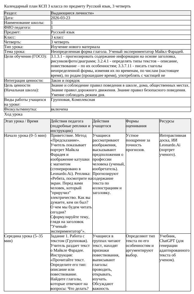 КСП Русский язык 3 класс 3 четверть Неопределенная форма глагола (урок 2)