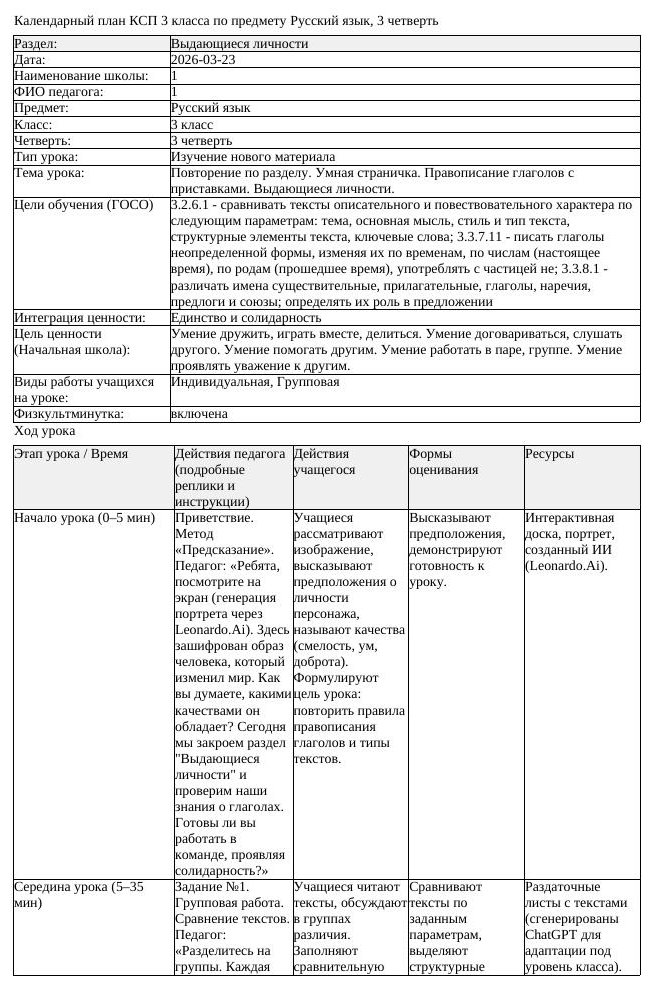 КСП Русский язык 3 класс 3 четверть Повторение по разделу Умная страничка (урок 2)