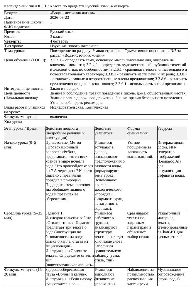 КСП Русский язык 3 класс 4 четверть Повторение по разделу Умная страничка (урок 2)