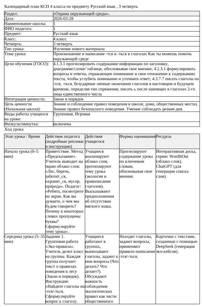 КСП Русский язык 4 класс 3 четверть Произношение и написание тся (урок 2)