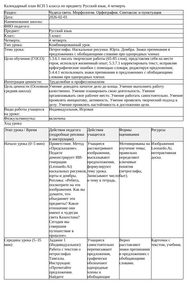 КСП Русский язык 5 класс 4 четверть Петроглифы Наскальные рисунки (урок 2)