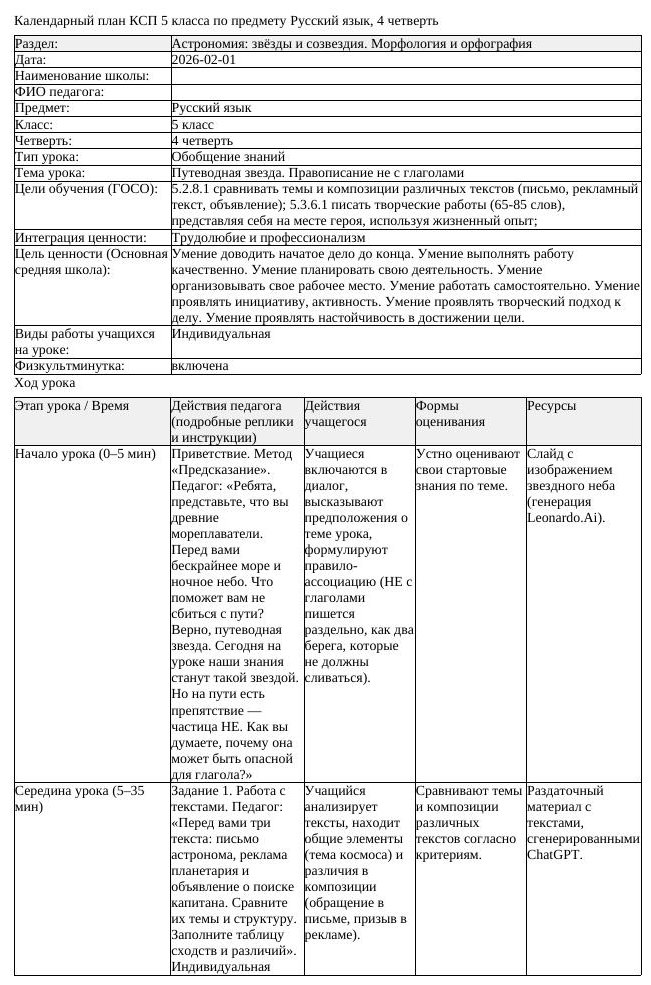 КСП Русский язык 5 класс 4 четверть Путеводная звезда Правописание (урок 2)