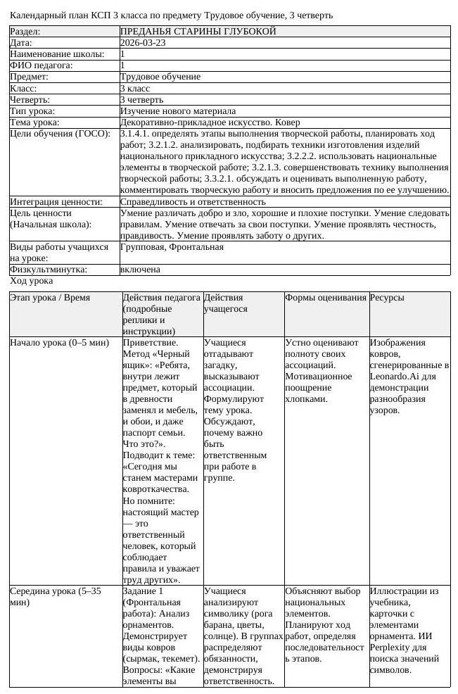 КСП Трудовое обучение 3 класс 3 четверть Декоративно прикладное искусство (урок 2)