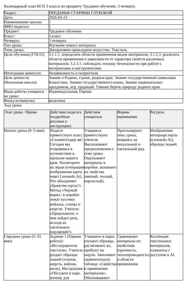 КСП Трудовое обучение 3 класс 3 четверть Декоративно прикладное искусство (урок 4)
