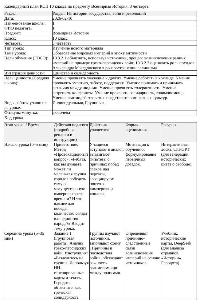 КСП Всемирная История 10 класс 3 четверть Образование мировых империй (урок 1)