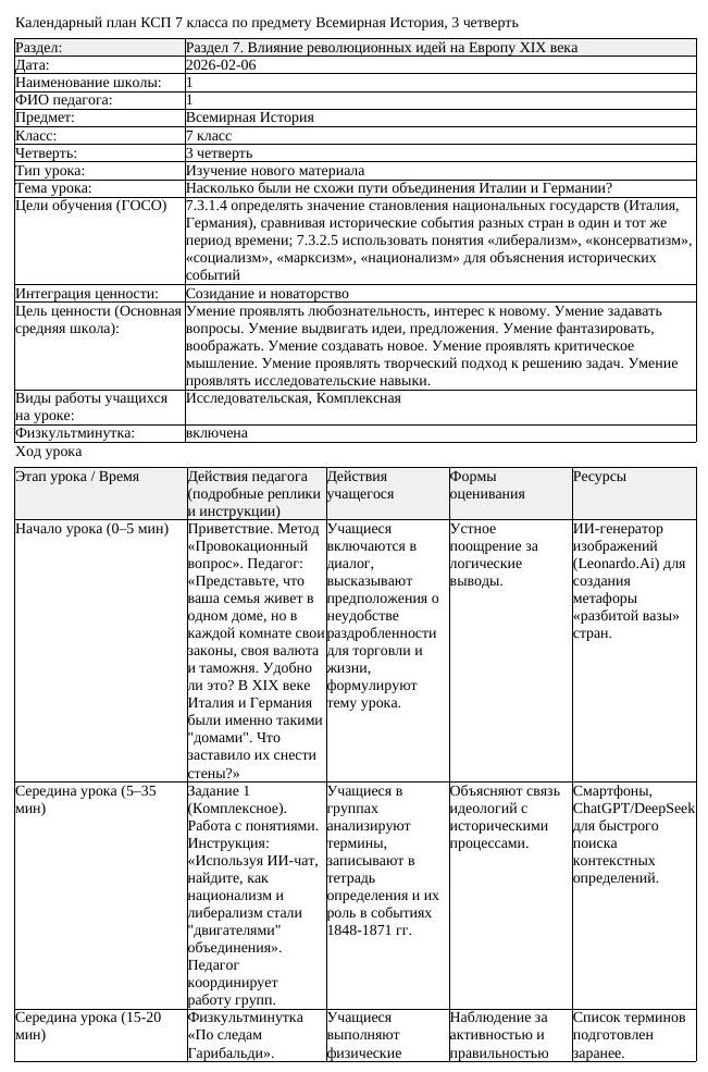 КСП Всемирная История 7 класс 3 четверть Насколько были не схожи пути