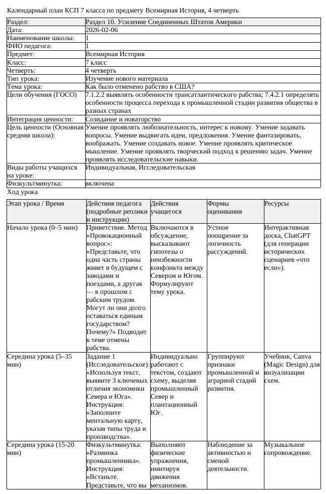 КСП Всемирная История 7 класс 4 четверть Как было отменено рабство