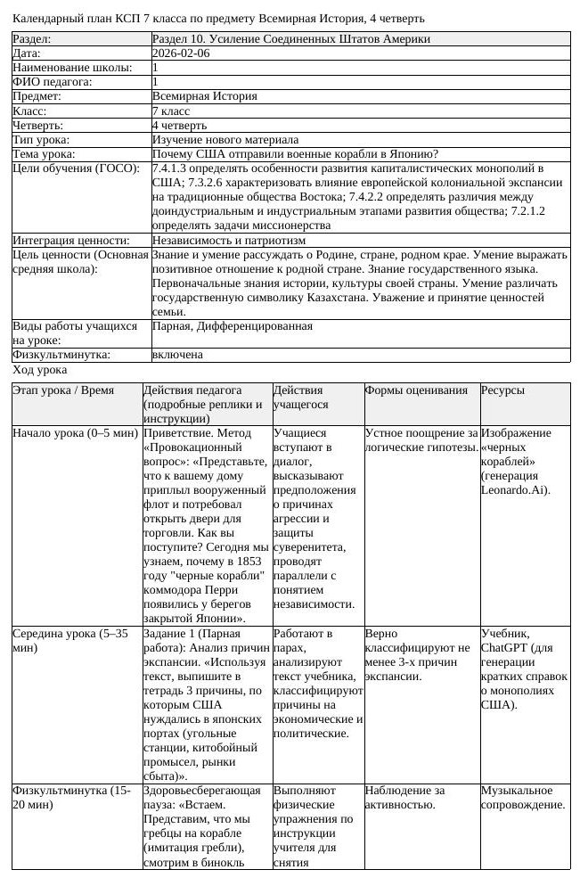 КСП Всемирная История 7 класс 4 четверть Почему США отправили военные (урок 2)