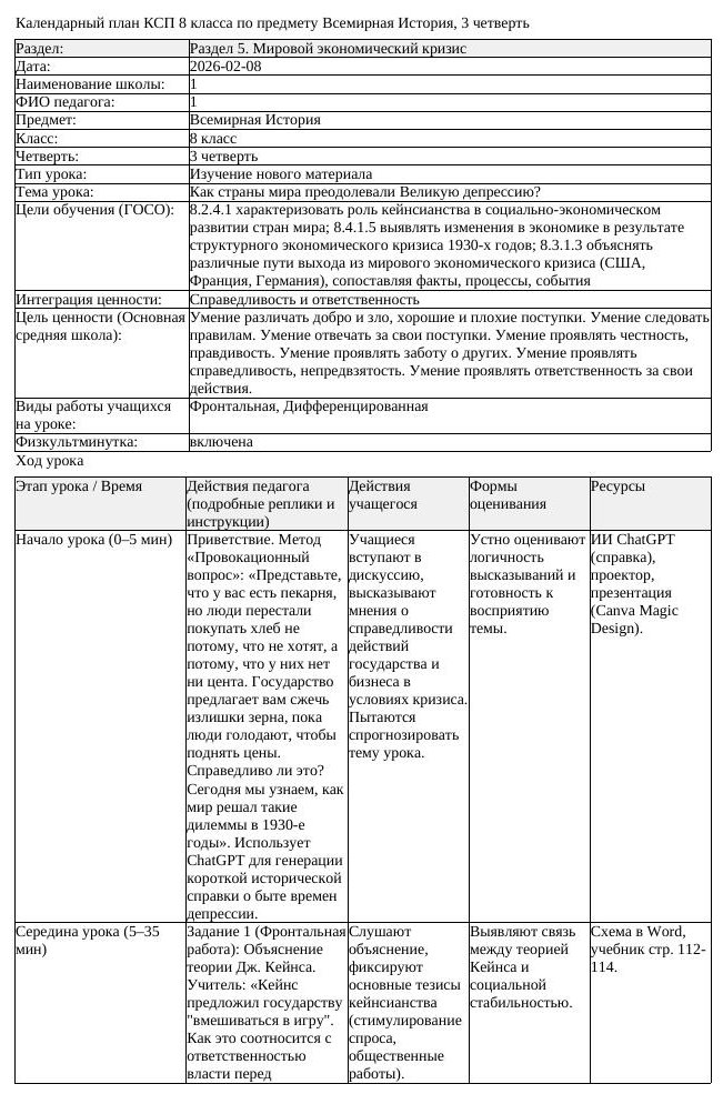КСП Всемирная История 8 класс 3 четверть Как страны мира преодолевали