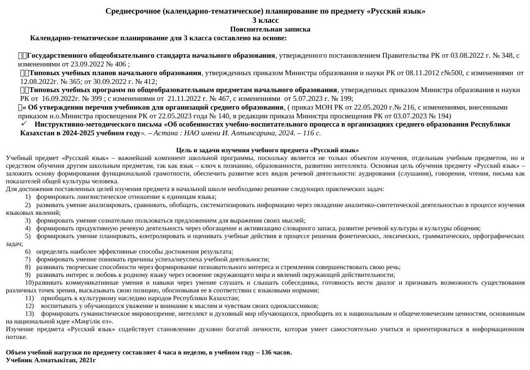 КТП 3 КЛАСС рус.яз