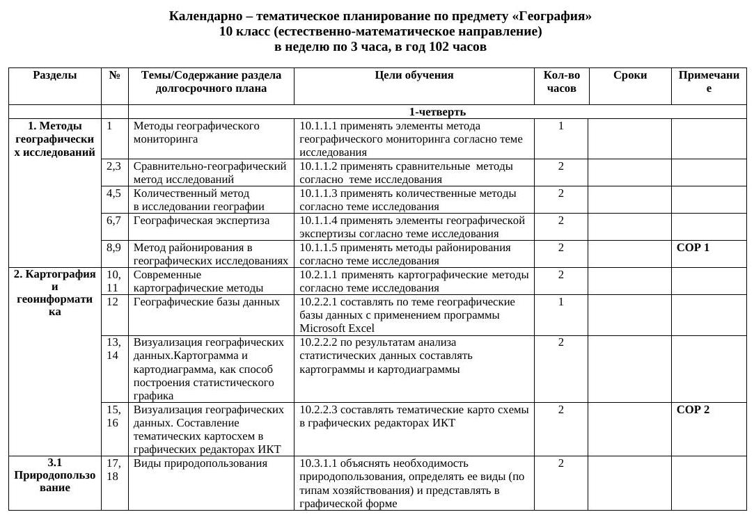 КТП География 10 кл ЕМН-3 ч