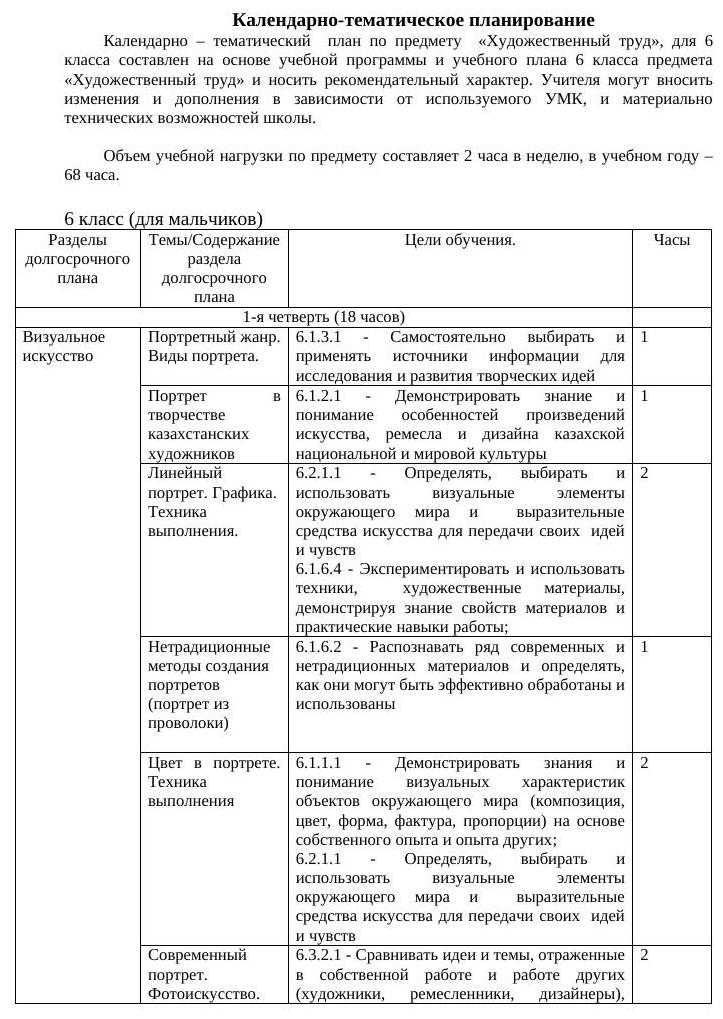 КТП 6 класс мальчики