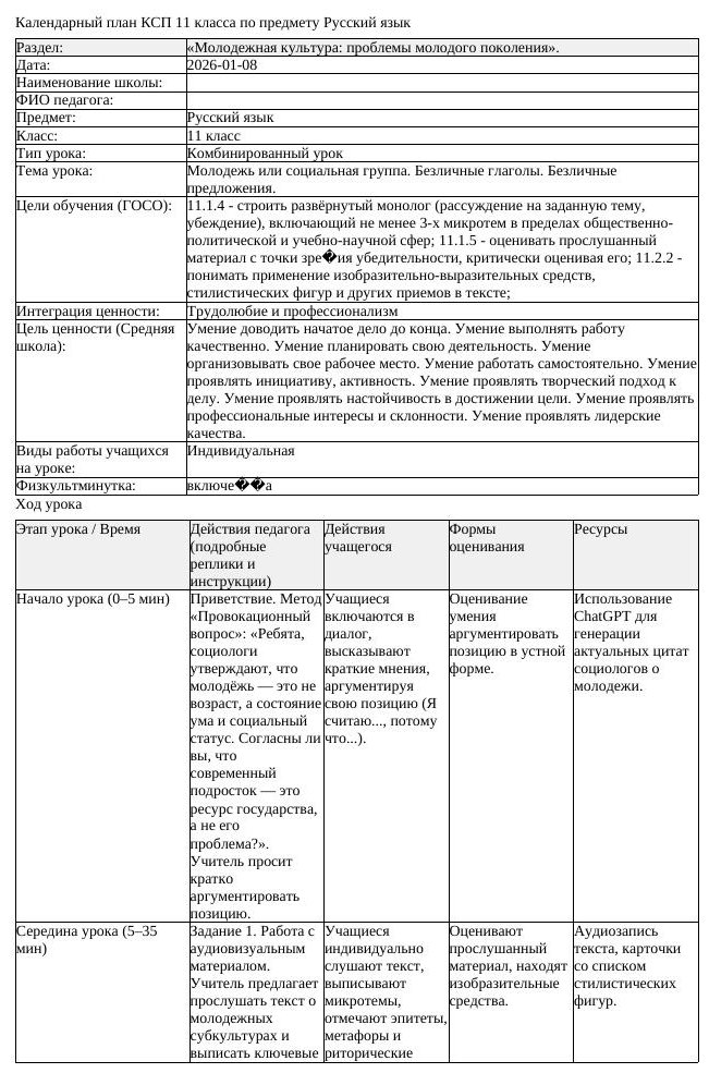 Русский язык 11 класс 3 четверть Молодежь или социальная группа Безличные